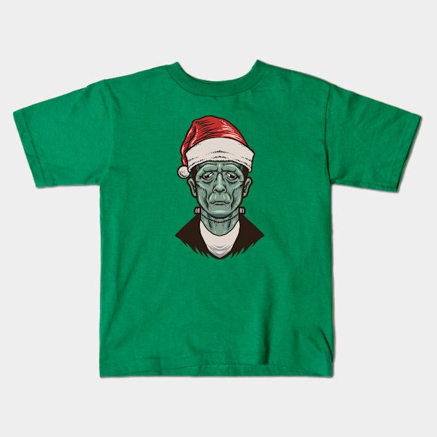 Christmas Frankenstein's Monster Illustration Kids T-Shirt by SLAG_Creative
